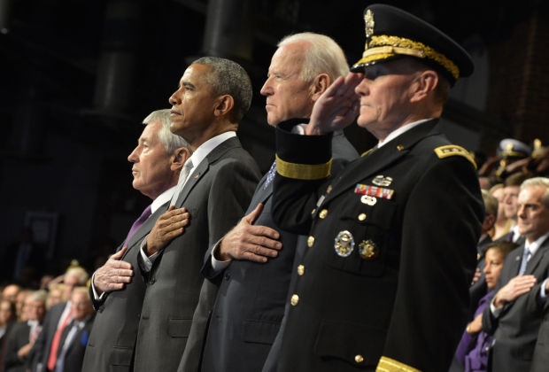 President Obama attends farewell ceremony for Defense Secretary Chuck Hagel